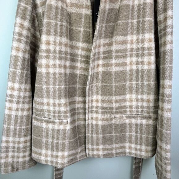 NWT Yest Netherlands Evolet Jacket Short Blanket Coat Sandy White Plaid Tie 12 - Picture 6 of 16